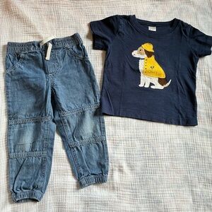 Kids Navy Dog T-Shirt and Denim Joggers Set
